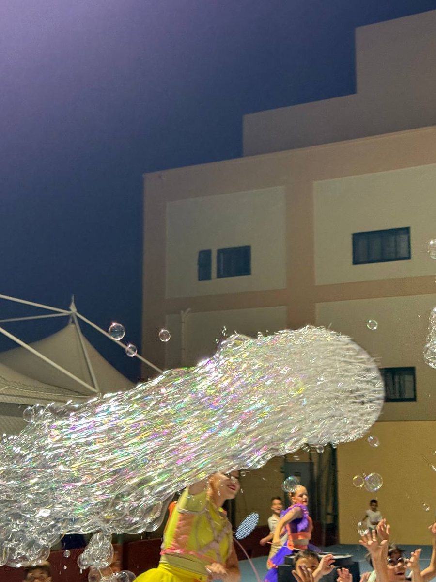 Outdoor Bubble Show for a large group of children in a school yard